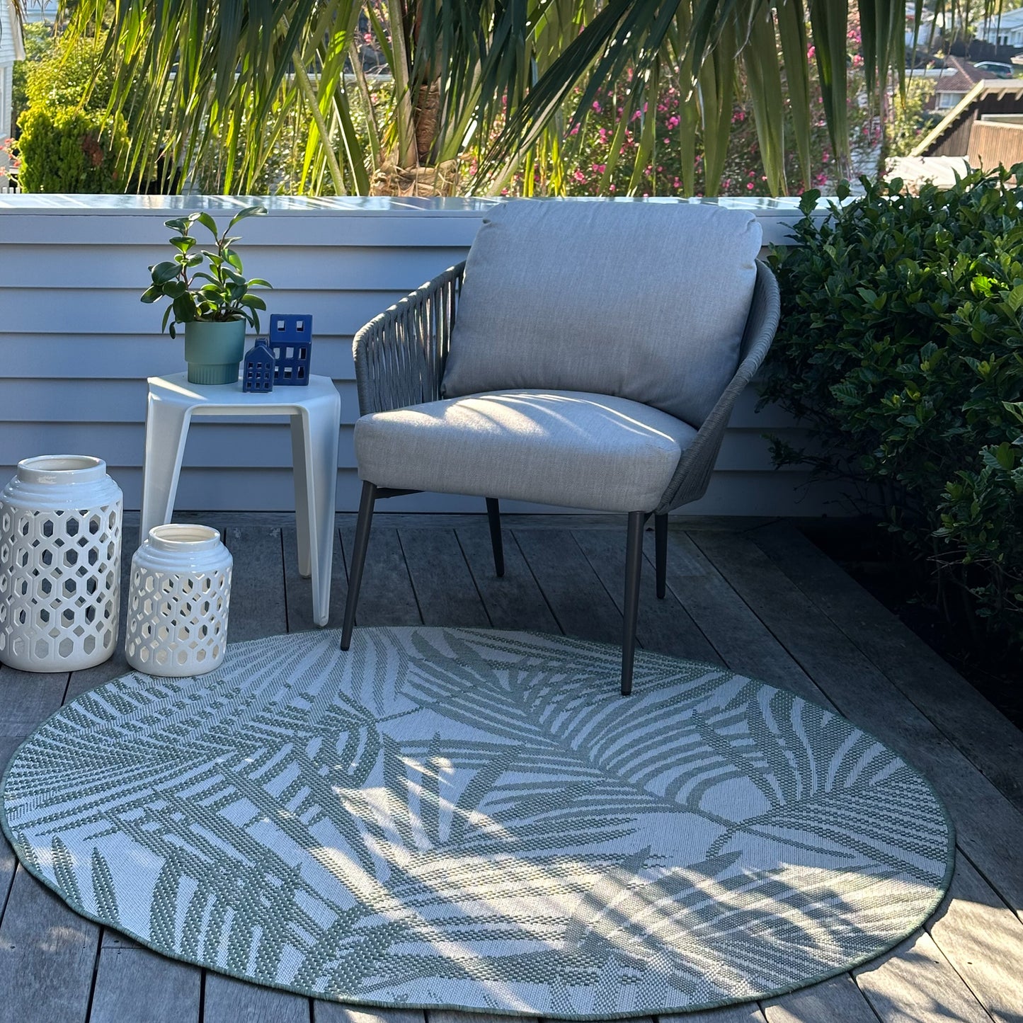 Milos Palm Green Round Rug