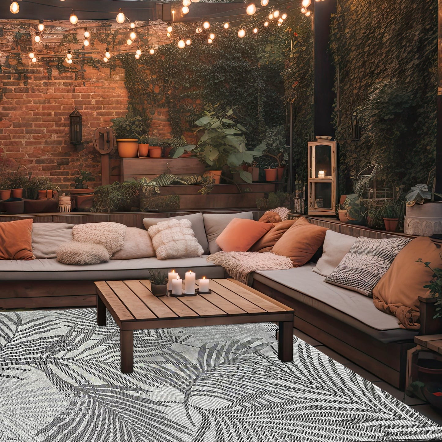 Milos Palm Charcoal Rug